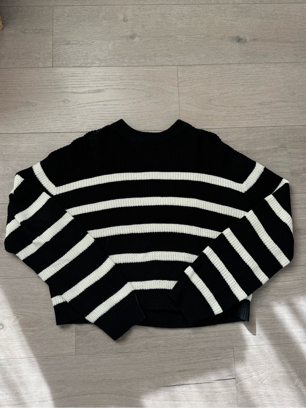 H&M Black and White Striped Crewneck Sweater
